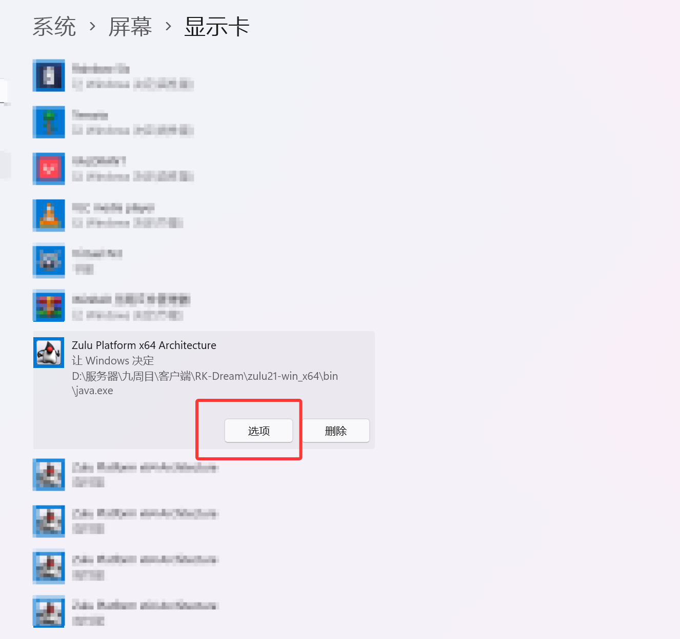 找到java程序点击选项